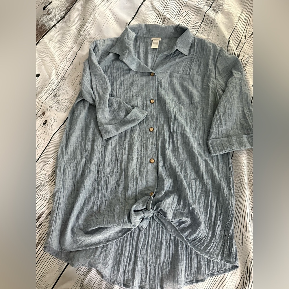 Wearabouts Blue Linen Top~ lightweight